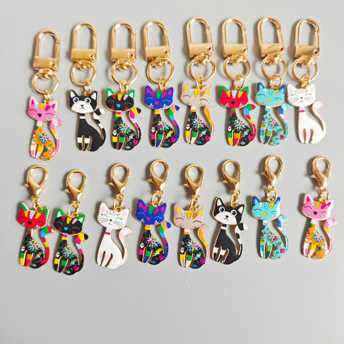 Halloween Alloy-printed Kitten Pendant Keychain