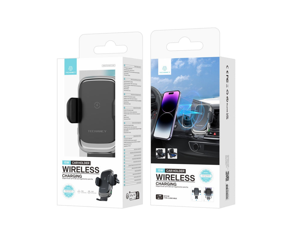 Techancy Suporte Para Carregador Sem Fios Para Automóvel TF2797, Carregamento Sem Fios De 15 W, Abertura E Fecho Automáticos.